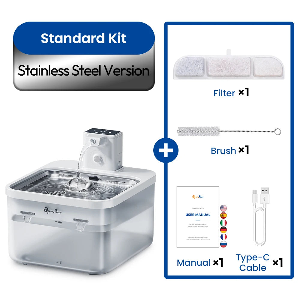 Automatic Stainless Steel Cat Water Fountain Wireless
