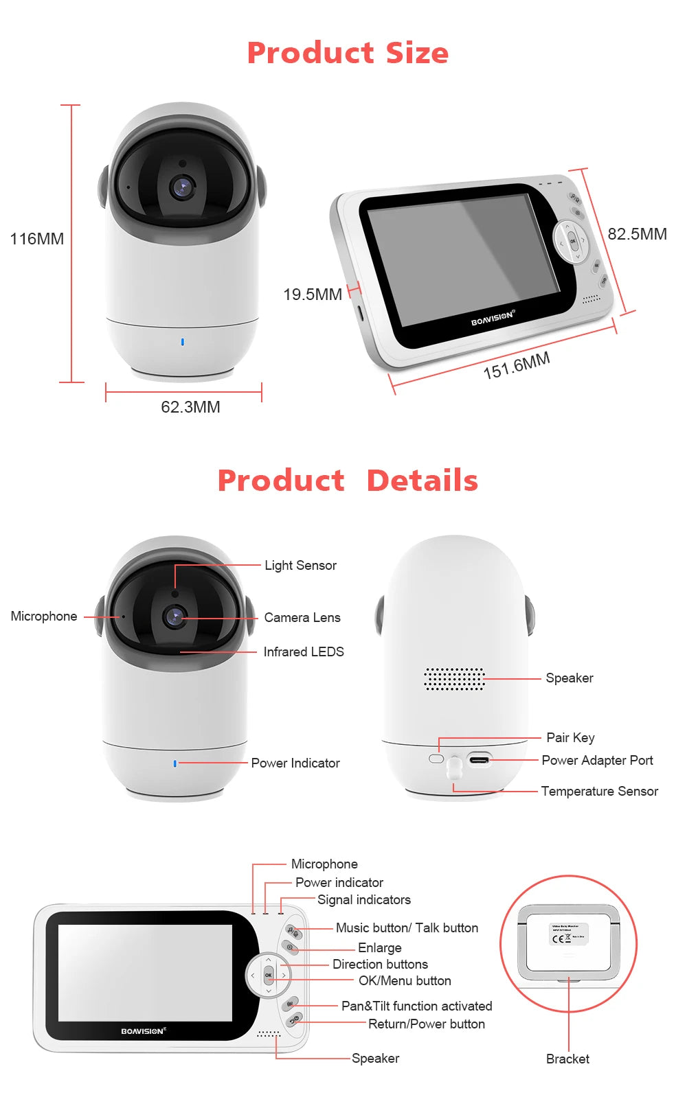 Video Baby Monitor With Pan Tilt Camera VB801