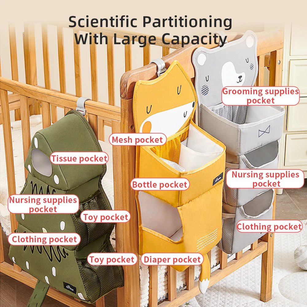 Sunveno Cartoon Crib Organizer – Cute Nursery Storage Bag