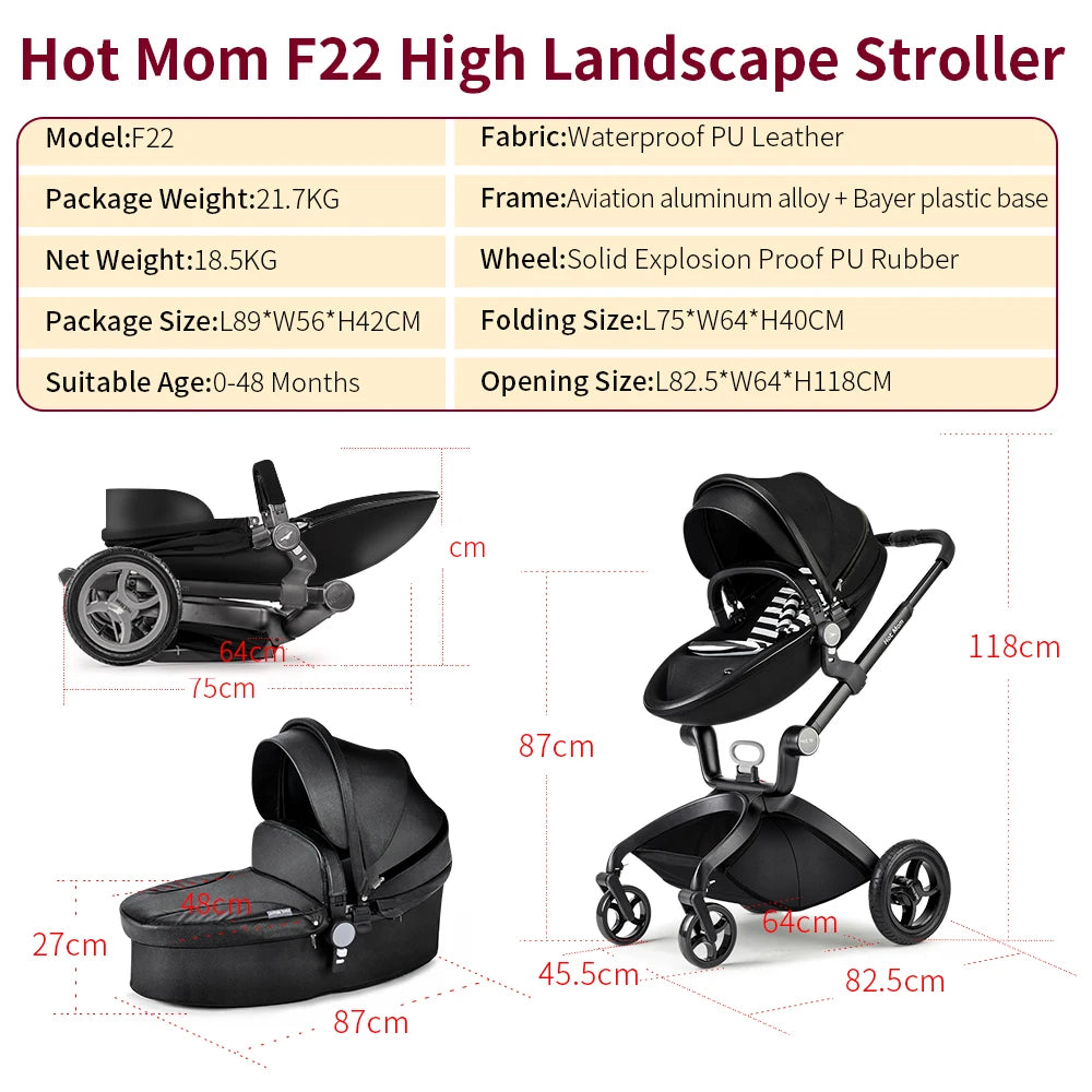 hot mom 3-in-1 baby stroller with bassinet specs