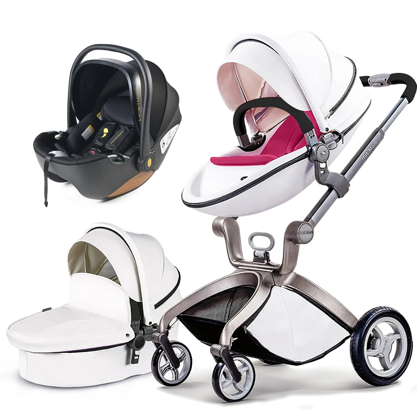 hot mom 3-in-1 baby stroller and car seat white