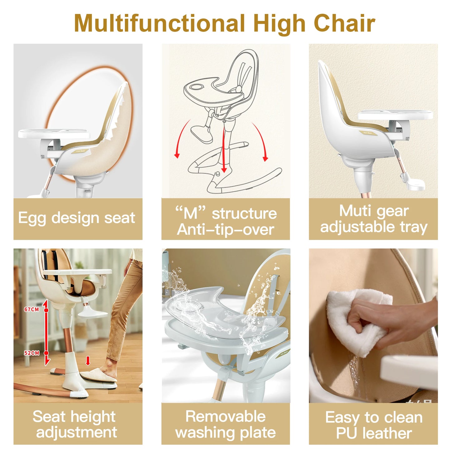 Hotmom ™ 360° Rotating HighChair With Adjustable Seat Height