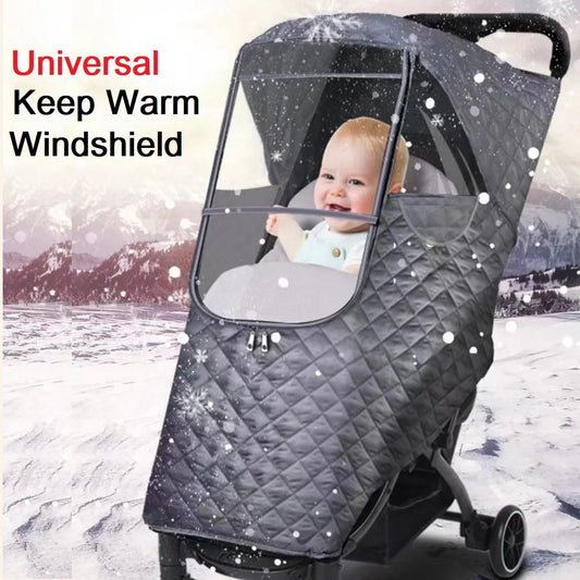 Full coverage universal pushchair rain cover with zip‑front window and reflective trim – thermal waterproof shield UK