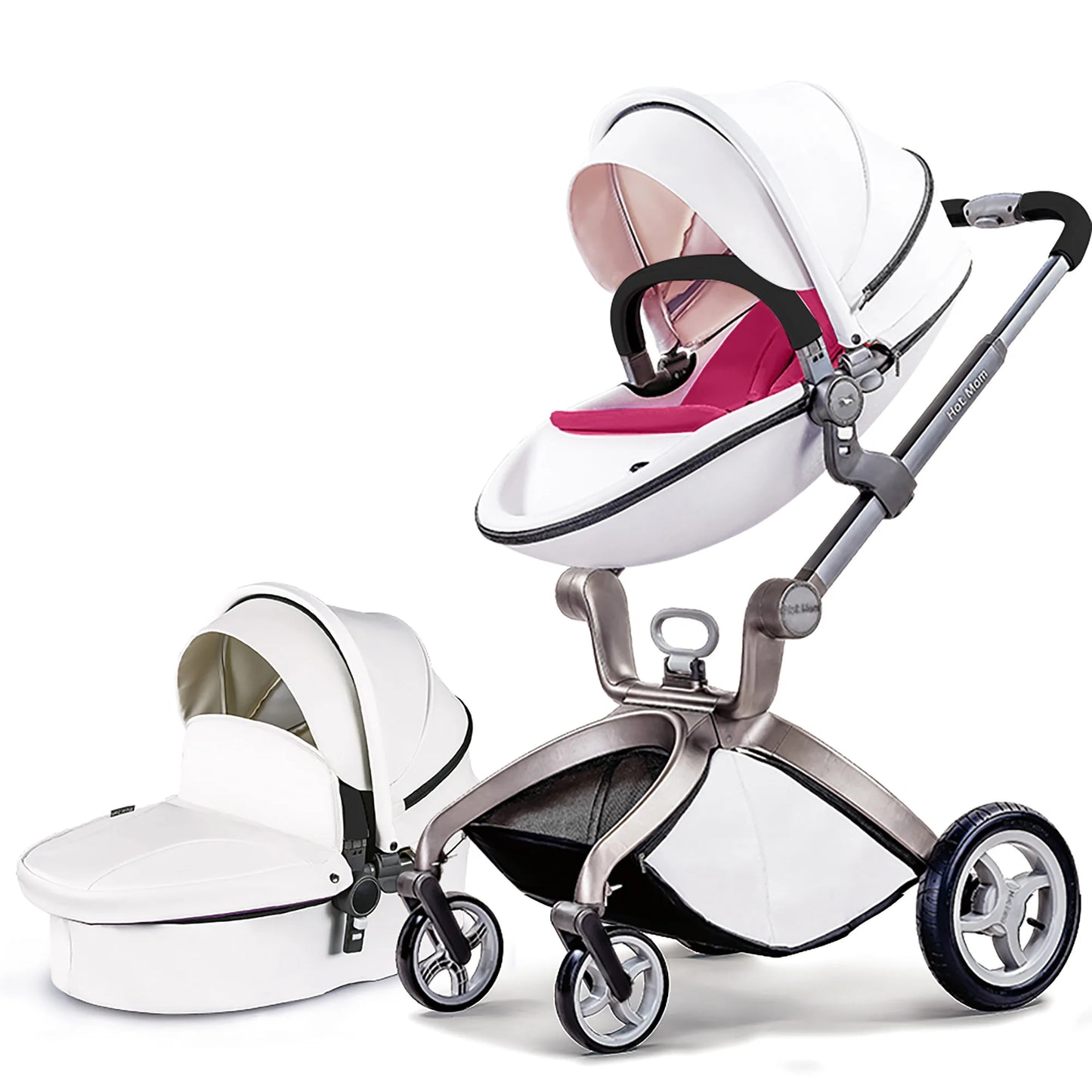 hot mom 2-in-1 baby stroller with bassinet white