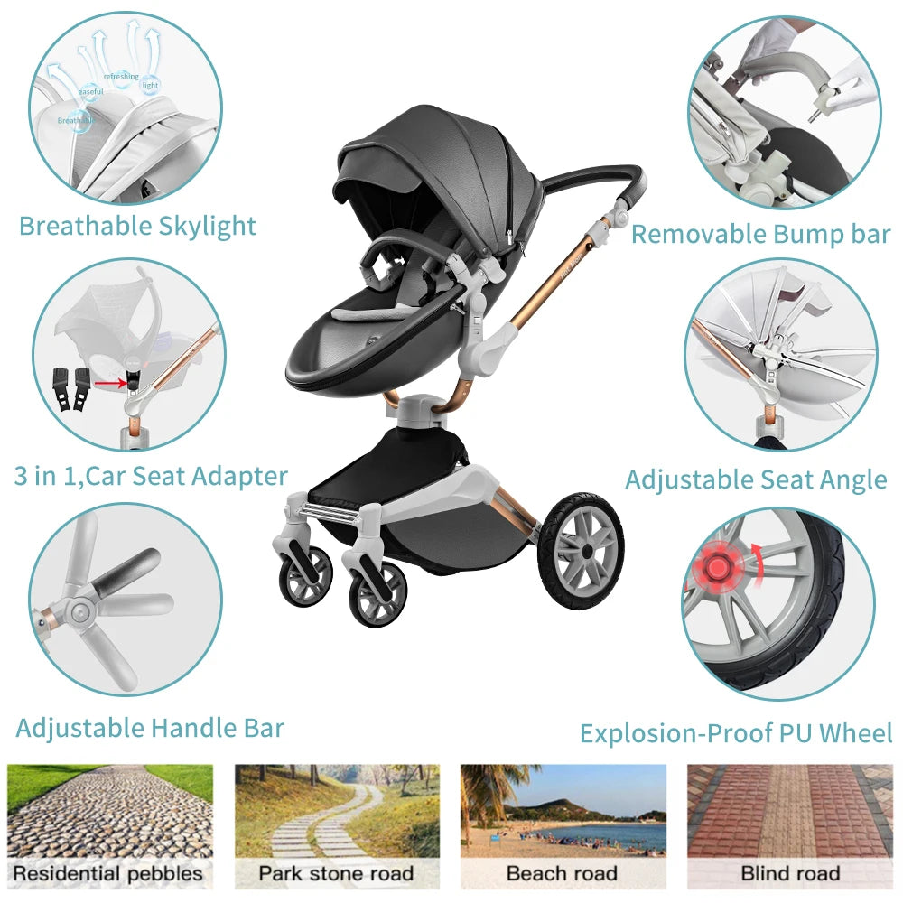 Luxury baby travel system pram adjustable seat features