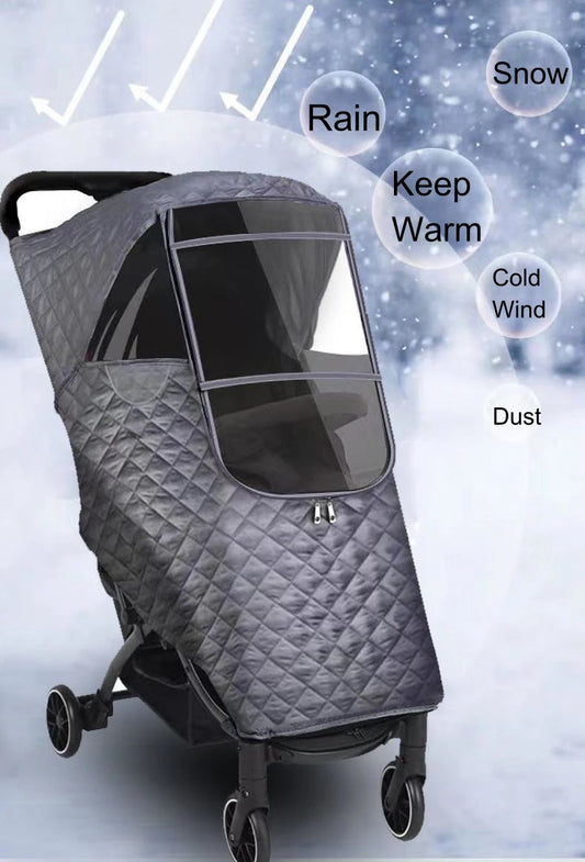 Full coverage universal pushchair rain cover with zip‑front window and reflective trim – thermal waterproof shield UK
