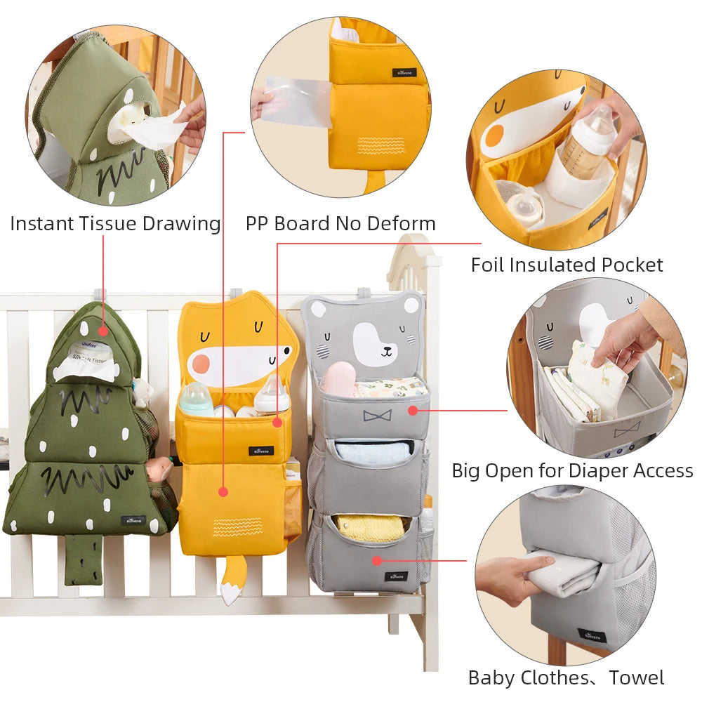 Sunveno Cartoon Crib Organizer – Cute Nursery Storage Bag