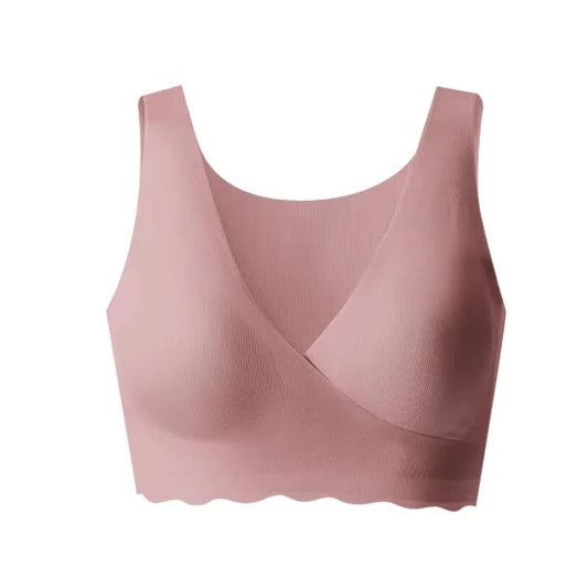 Sunveno seamless wire‑free nursing bra in beige, showing soft stretch fabric and deep V‑neck – UK maternity comfort - khaki colour