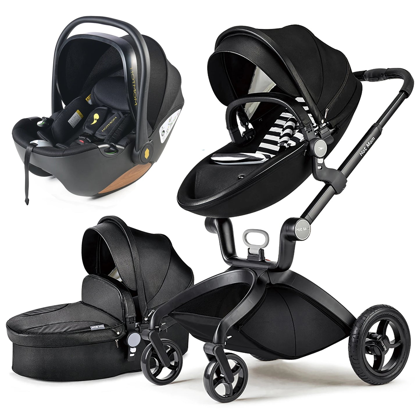 hot mom 3-in-1 baby stroller and car seat black