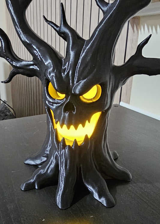 Halloween Black Skull Tree LED Decoration – Gothic Spooky Haunted House Ornament