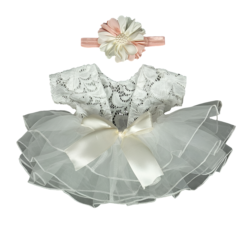 Baby Newborn photo props Lace Bowknot Skirt with Flower Headband