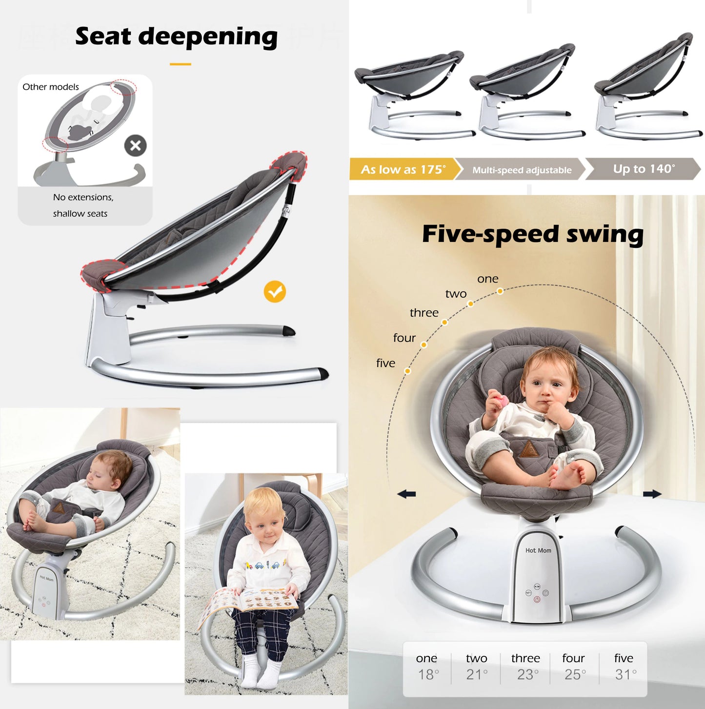 Hotmom ™ Electric Baby Bouncer with Bluetooth 5 swing speeds