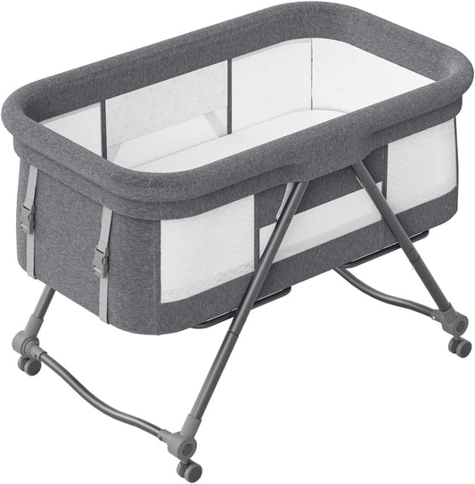 UBRAVOO Portable Rocking Crib with Mattress & Silent Wheels