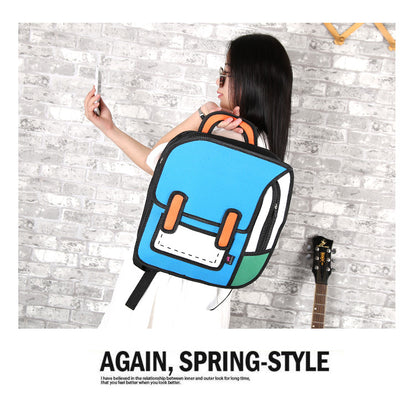 Creative 2D Drawing Backpack Cartoon School Bag Comic Bookbag