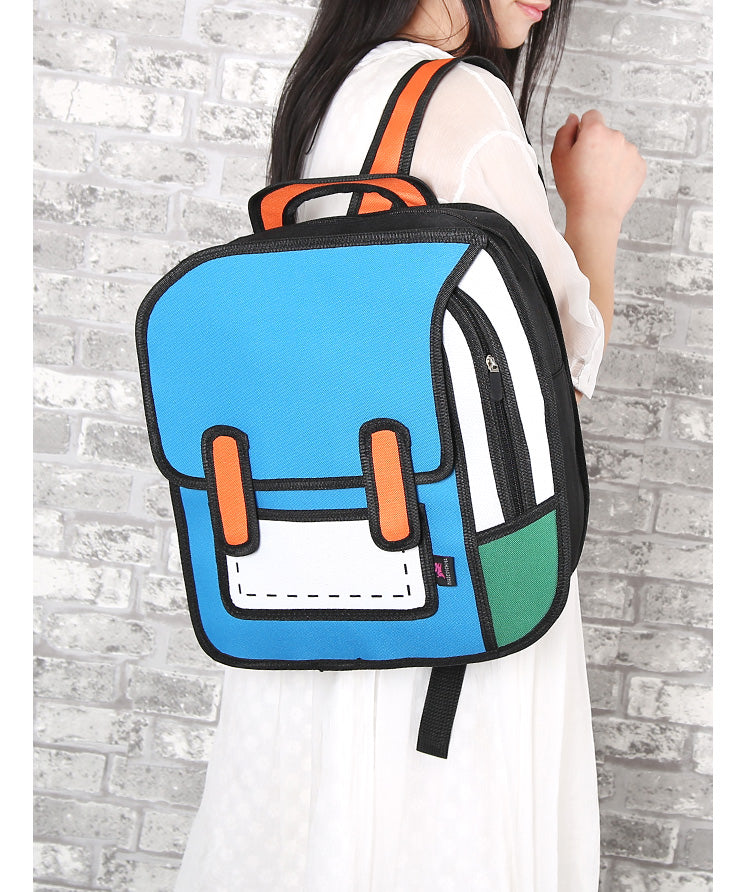 Creative 2D Drawing Backpack Cartoon School Bag Comic Bookbag