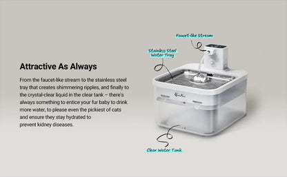Automatic Stainless Steel Cat Water Fountain 4000mAh Wireless