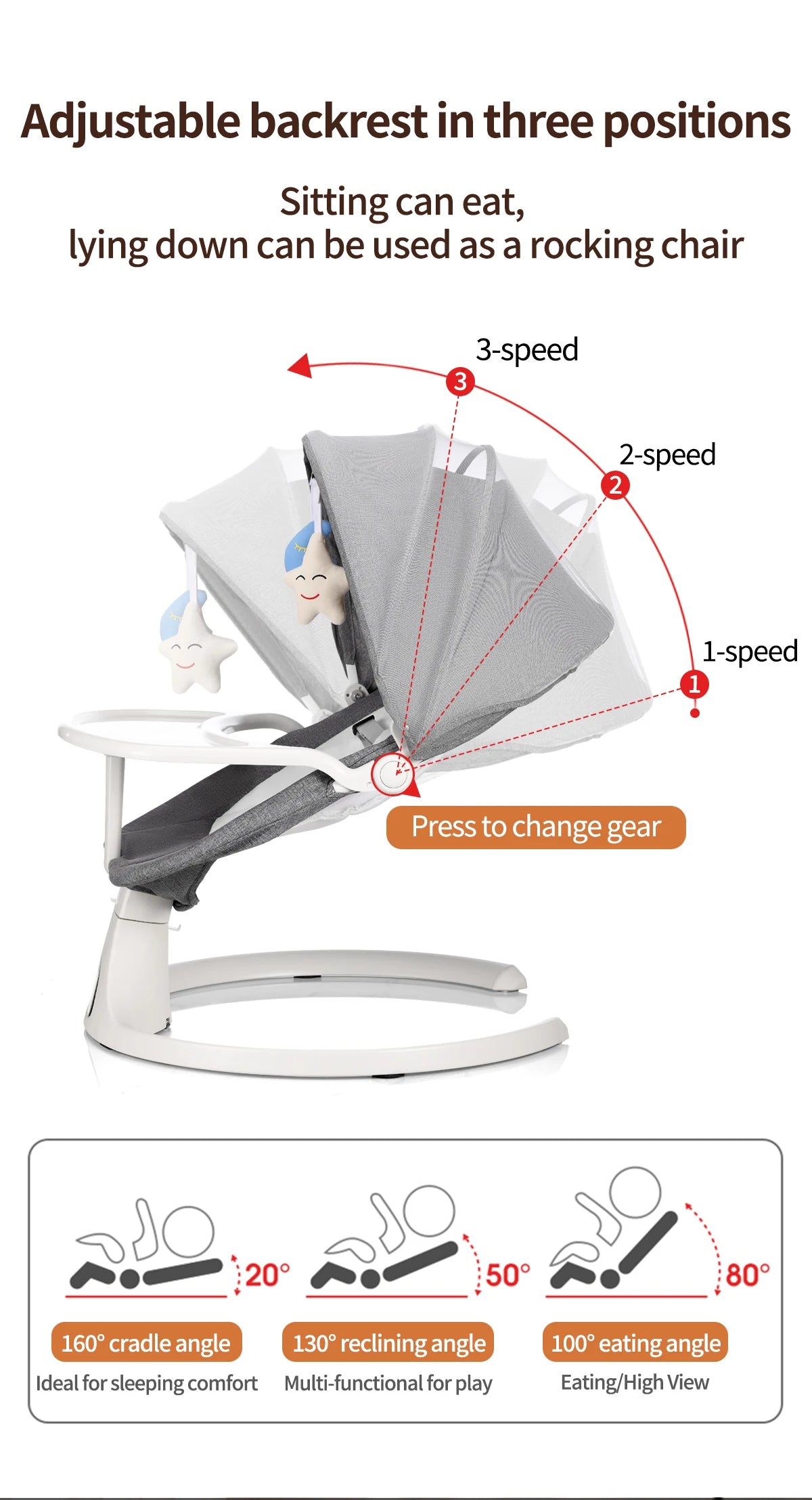 Baby electric rocking with Bluetooth and dinner plate