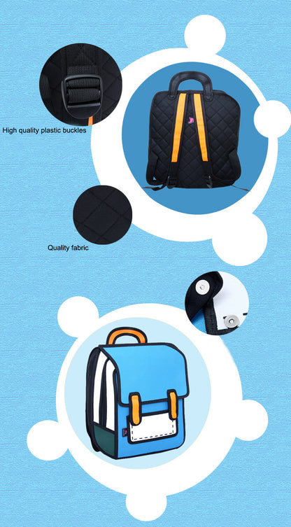 Creative 2D Drawing Backpack Cartoon School Bag Comic Bookbag