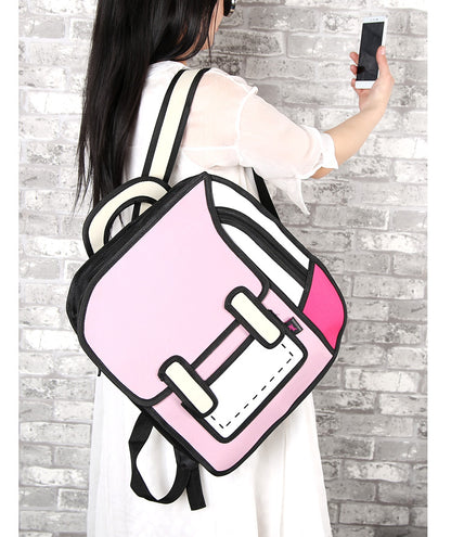 Creative 2D Drawing Backpack Cartoon School Bag Comic Bookbag