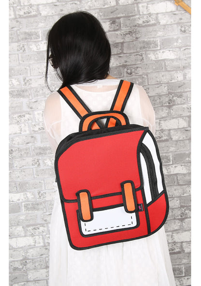 Creative 2D Drawing Backpack Cartoon School Bag Comic Bookbag