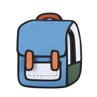 Creative 2D Drawing Backpack Cartoon School Bag Comic Bookbag