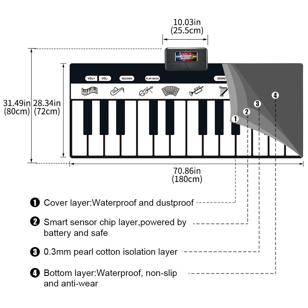 Multifunction Musical Piano Mat  24 Keys Educational Toys