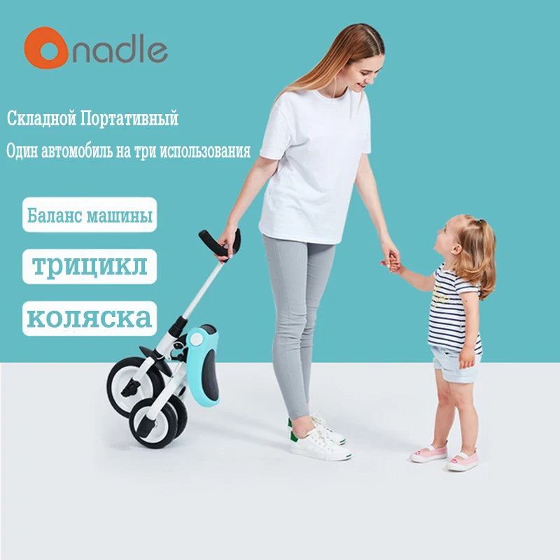 Nadle Children's Tricycle Foldable Bicycle Ride Slide 3 in 1 2-3-6 Years old
