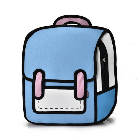 Creative 2D Drawing Backpack Cartoon School Bag Comic Bookbag