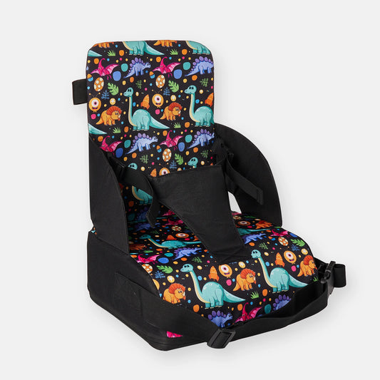Insular foldable anti-slip booster cushion on standard chair with straps – portable travel high seat UK - dinosaur