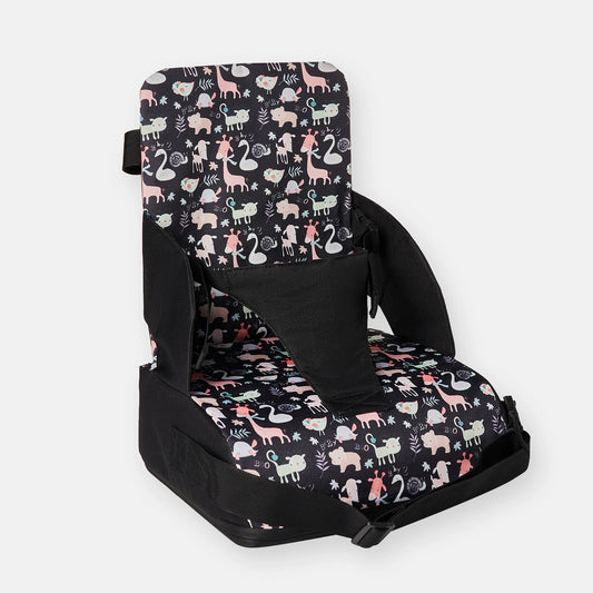Insular foldable anti-slip booster cushion on standard chair with straps – portable travel high seat UK - giraffe animals