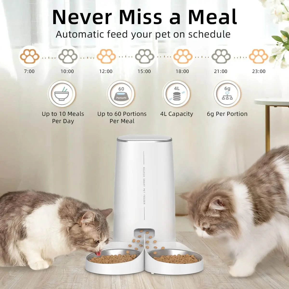 Automatic Cat Feeder Pet Smart Cat Food Kibble Dispenser Remote Control WiFi