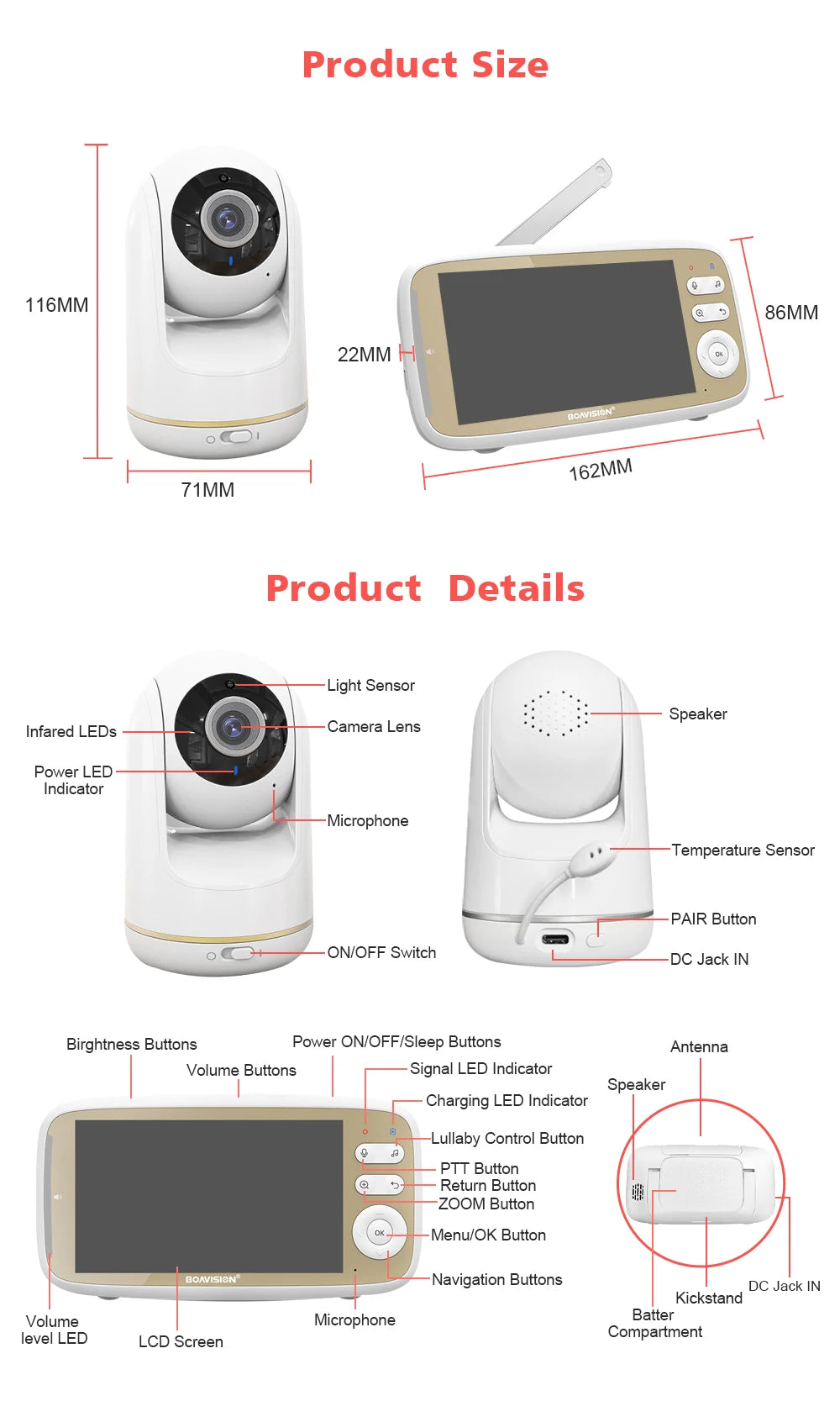 VB803 Baby Monitor With Camera Night Vision