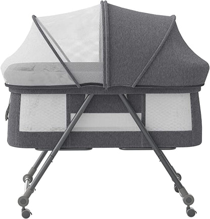 Portable Rocking Crib with Mattress & Silent Wheels