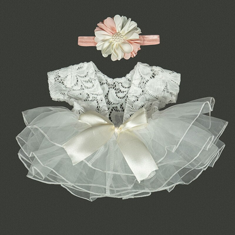 Baby Newborn photo props Lace Bowknot Skirt with Flower Headband