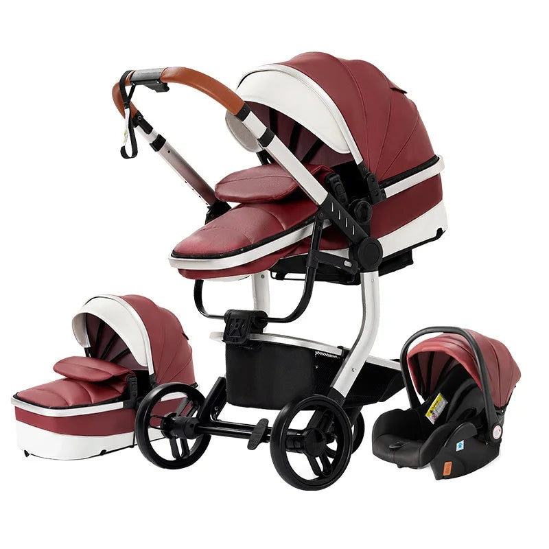 Baby Stroller 3 in 1 Stroller PU leather High Landscape