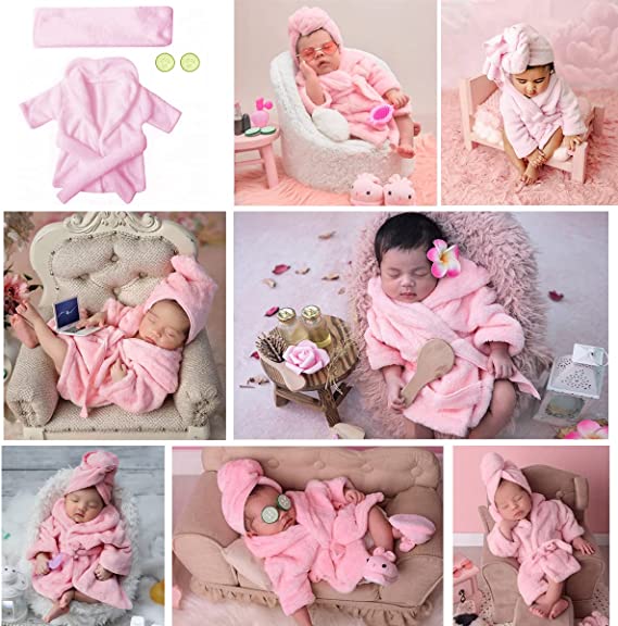 Bathrobes Bath With Belt Towel Outfit with Cucumber Photo Props for Newborn Baby 5 pieces