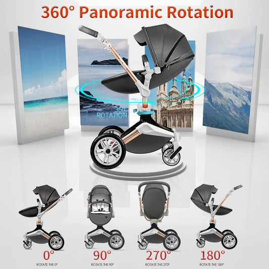 Hotmom Baby Stroller F023, 2-in-1 Travel System, 360° Rotating Seat PU Leather