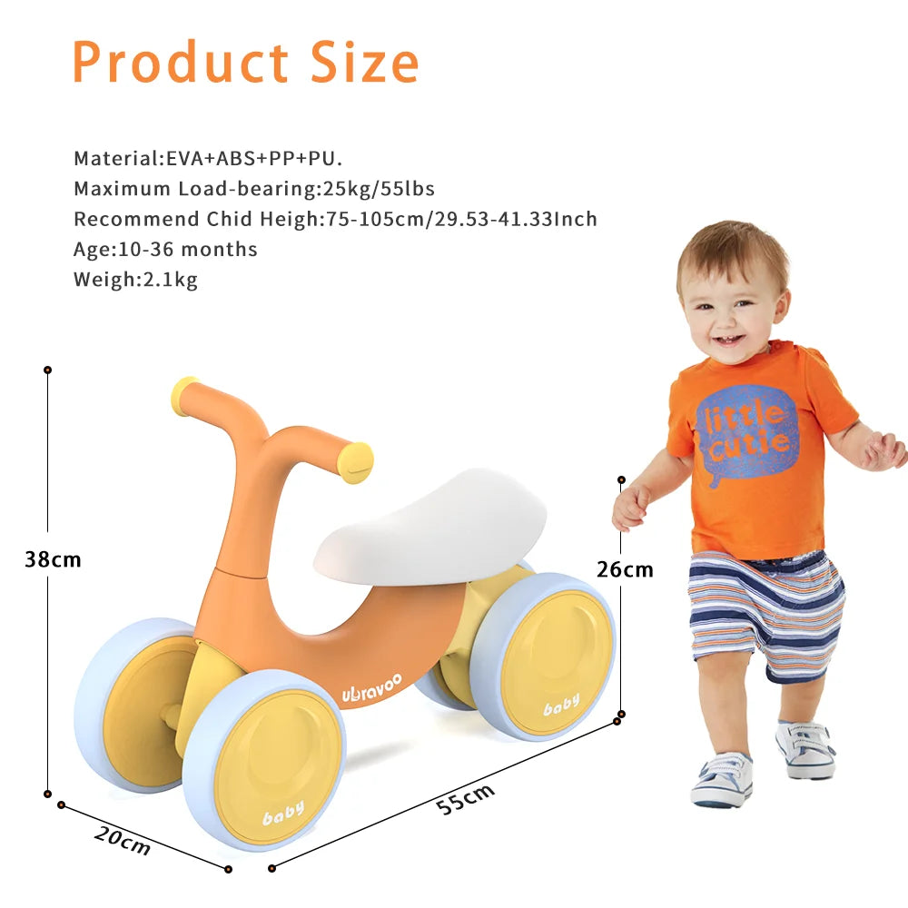 Baby Sliding Walker Bike Without Pedals, Steering Limit Prevent Rollover