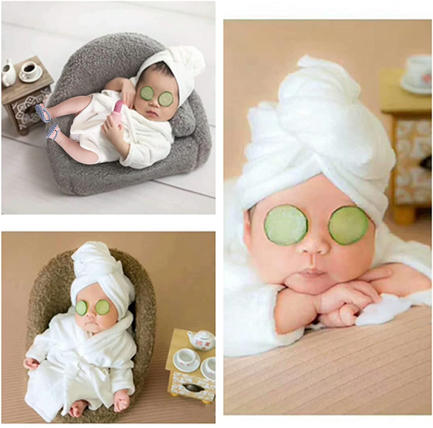 Bathrobes Bath With Belt Towel Outfit with Cucumber Photo Props for Newborn Baby 5 pieces