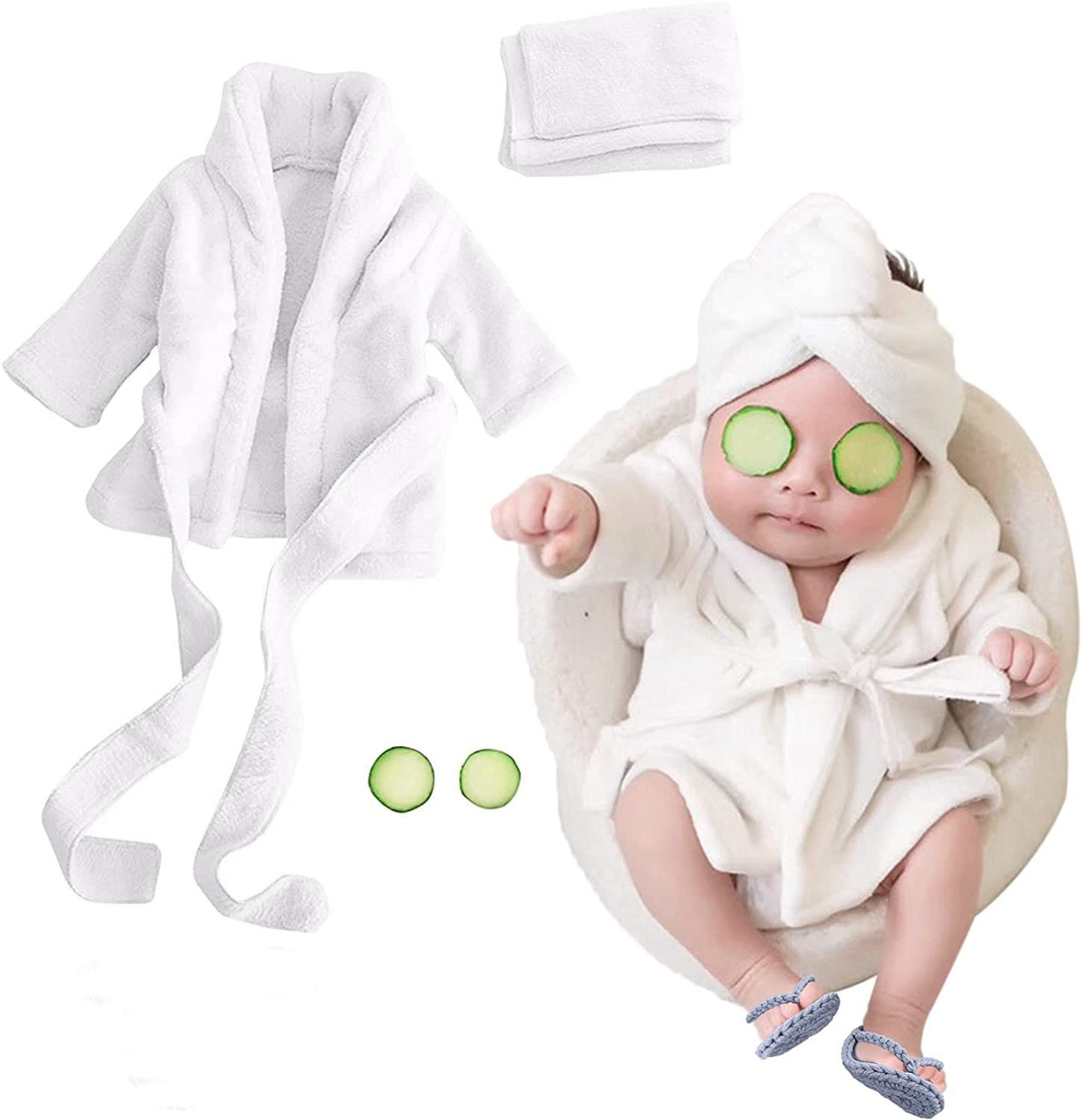 Bathrobes Bath With Belt Towel Outfit with Cucumber Photo Props for Newborn Baby 5 pieces