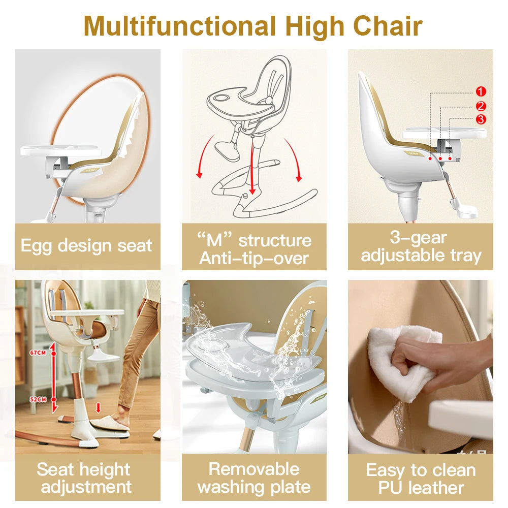 Baby High Chair With Adjustable Seat Height/Angle, with Foot Rest