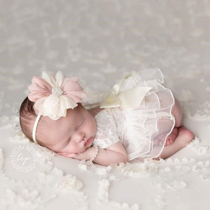 Baby Newborn photo props Lace Bowknot Skirt with Flower Headband