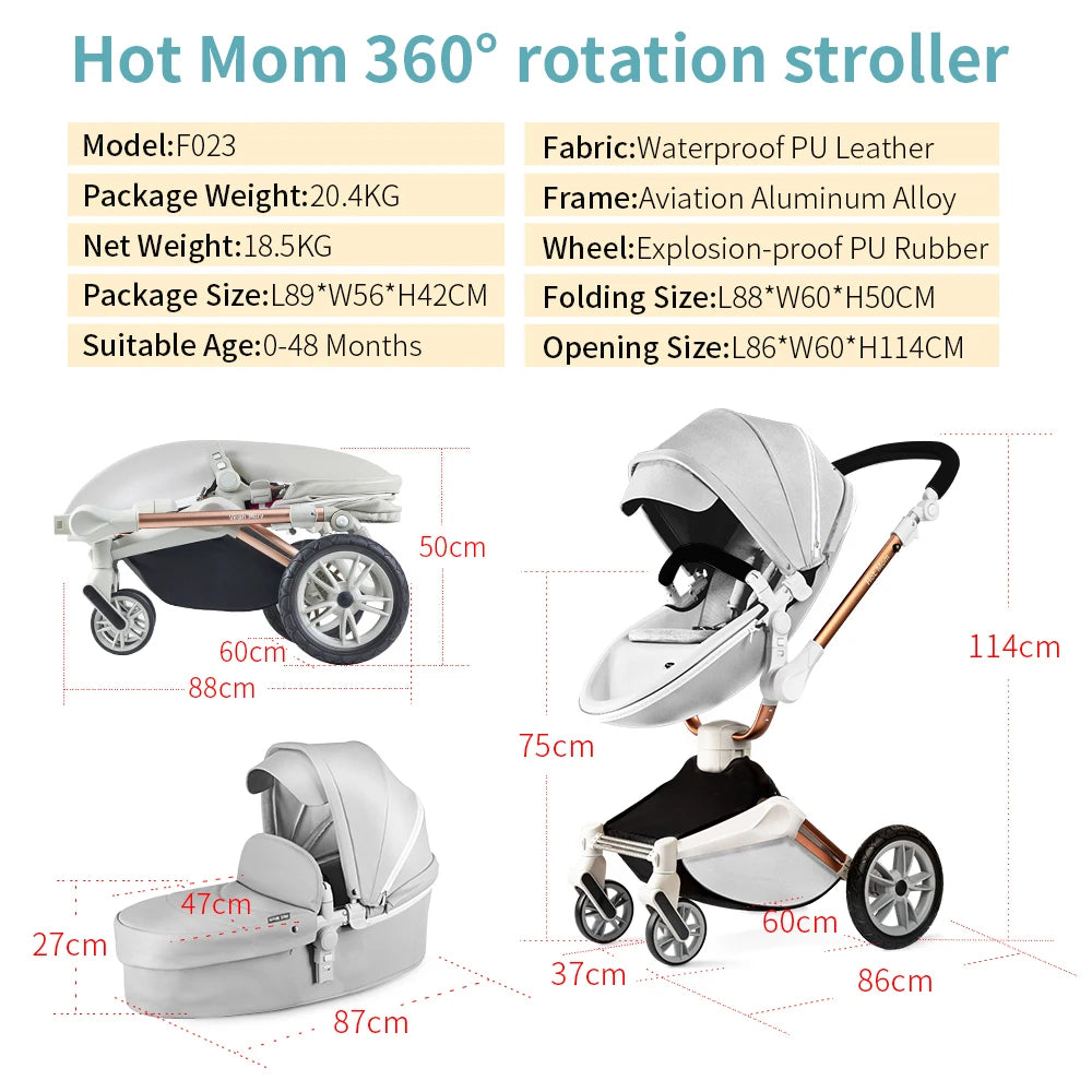 Hotmom ™ Baby Stroller F023 360° Rotate Travel System 2 in 1