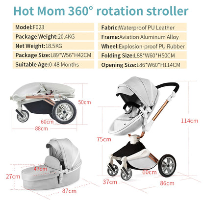 Hotmom ™ Baby Stroller F023 360° Rotate Travel System 2 in 1