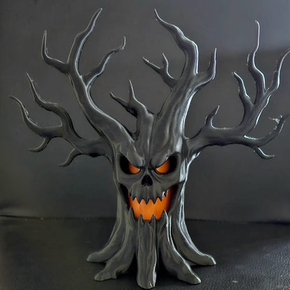 Halloween Black Skull Tree LED Decoration – Gothic Spooky Haunted House Ornament