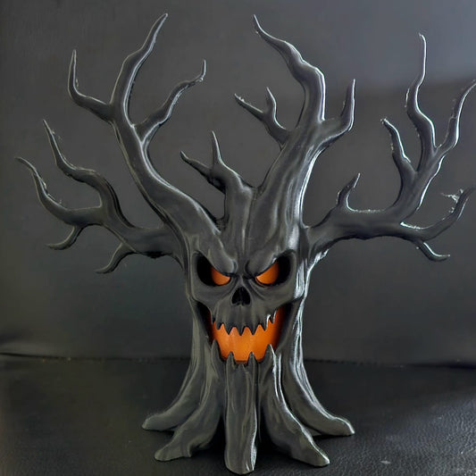 Halloween Black Skull Tree LED Decoration – Gothic Spooky Haunted House Ornament