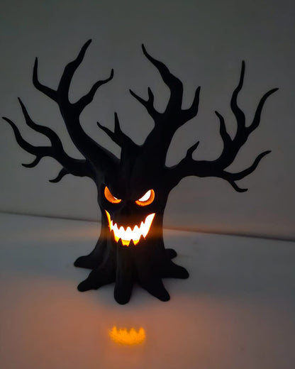 Halloween Black Skull Tree LED Decoration – Gothic Spooky Haunted House Ornament