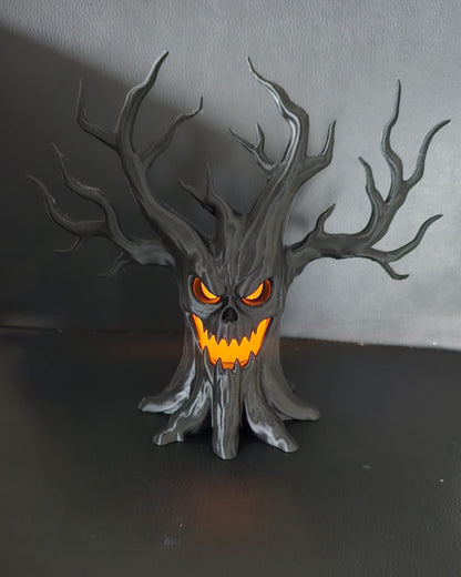 Halloween Black Skull Tree LED Decoration – Gothic Spooky Haunted House Ornament