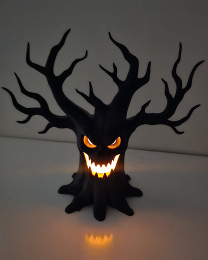 Halloween Black Skull Tree LED Decoration – Gothic Spooky Haunted House Ornament