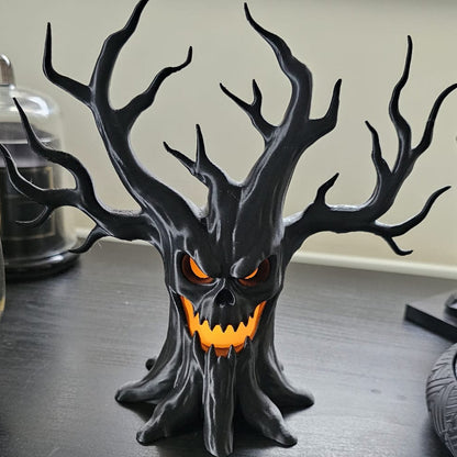 Halloween Black Skull Tree LED Decoration – Gothic Spooky Haunted House Ornament